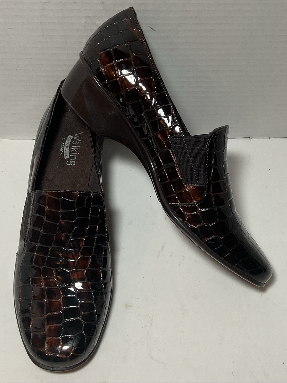 Walking Cradles Classics Brown Croc-Embossed Patent Slip-On Loafers